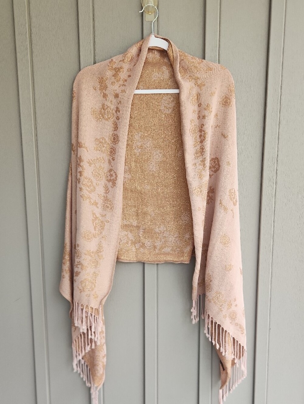 Blush Pink Floral Jacquard Fringe AMA WATERWAYS  Scarf